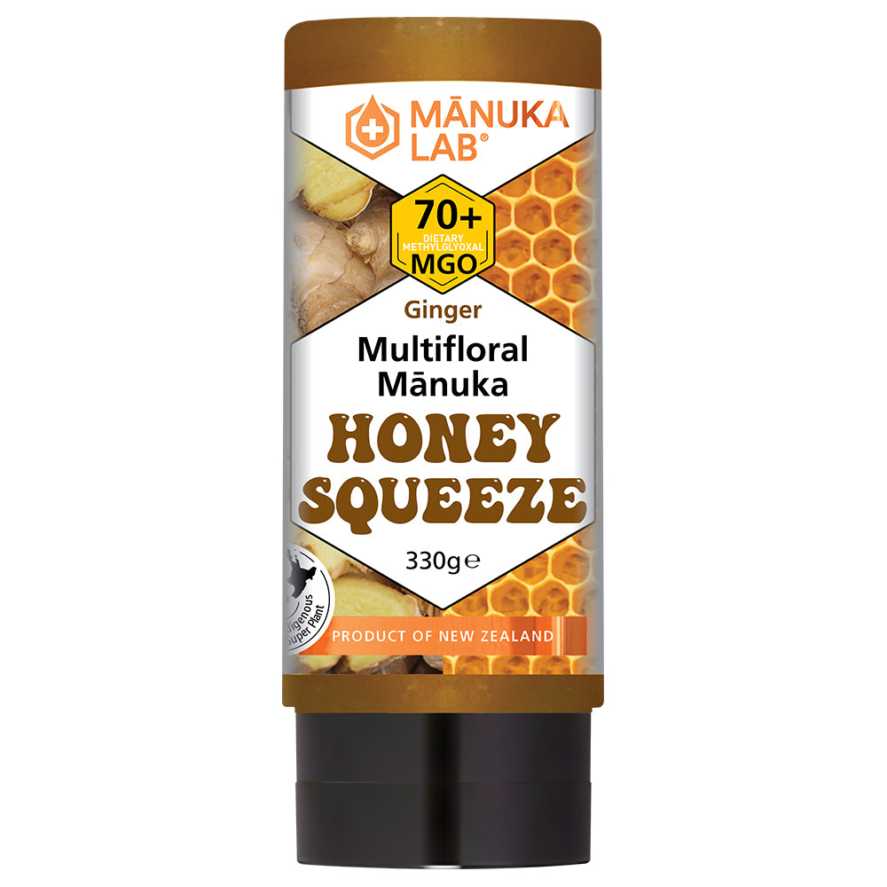 Squeezy Mānuka Honey & Ginger 70+MGO 330G - Buy Online at Manuka