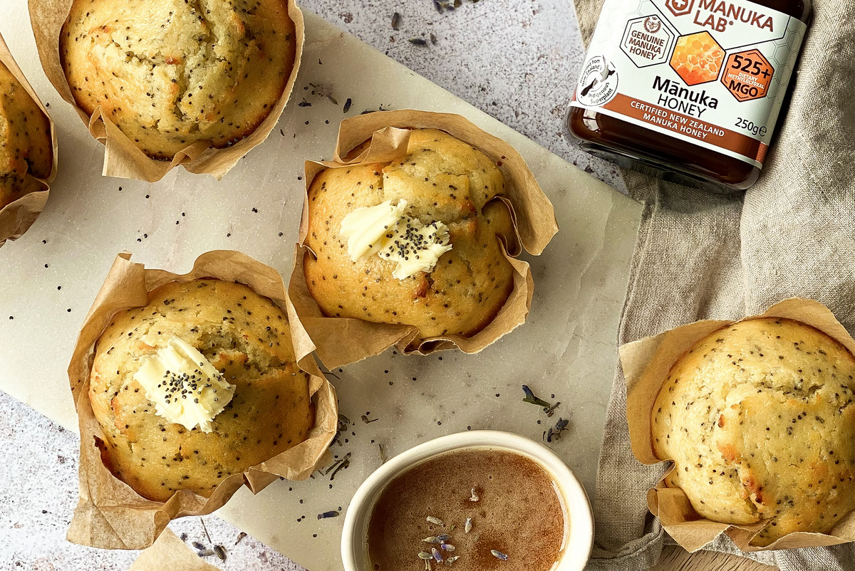 Lemon & Poppy Seed Muffins with Lavender Manuka Honey Recipe